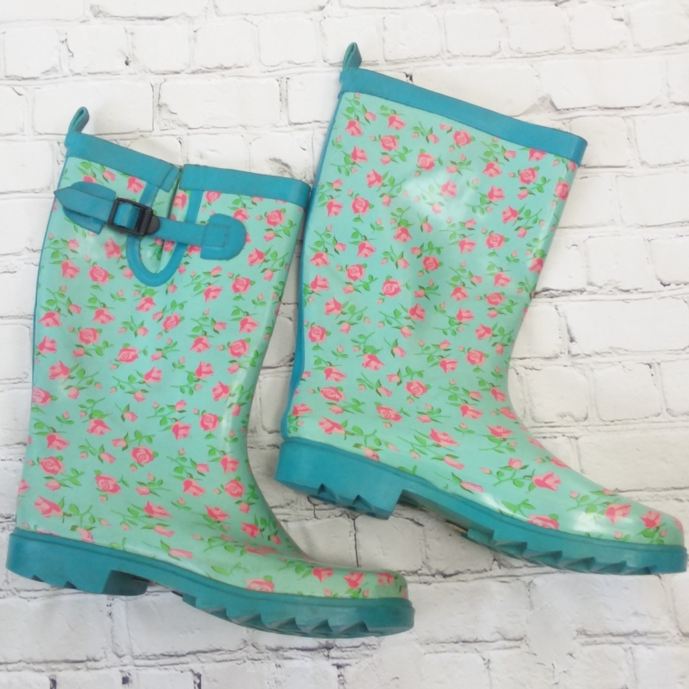 Floral Rose Print Tall Rain Boots Capelli